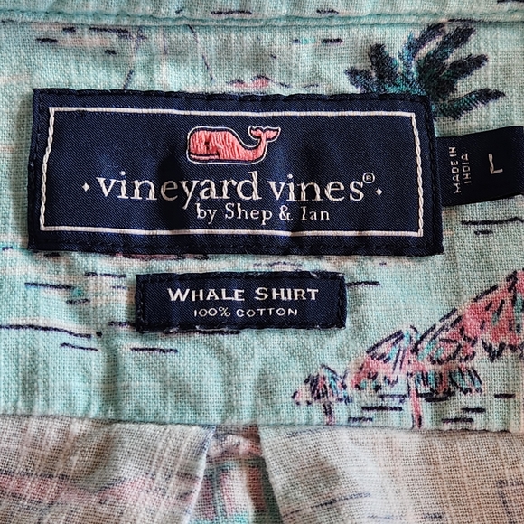 Vineyard Vines Island Scene Short Sleeve Whale Shirt Size L Color Light blue - Picture 2 of 9